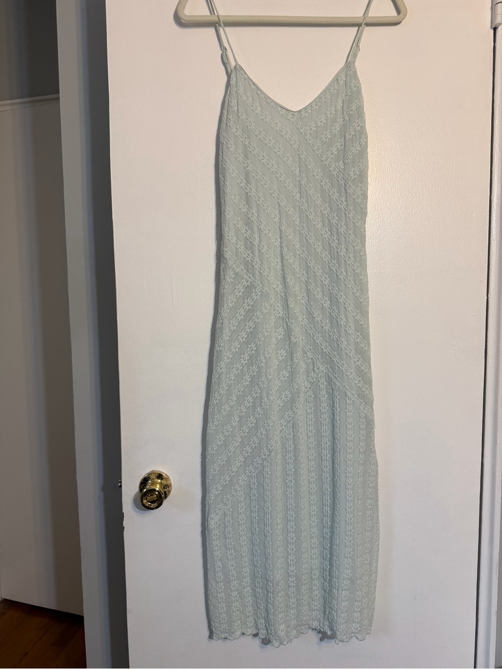 Pale Blue Lace Maxi Slip Dress with Adjustable Spaghetti Straps